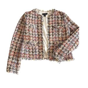 HALOGEN Multicolored Frayed Edge Blazer Style Jacket Womens SMALL